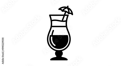 Cocktail Icon with Umbrella, Tropical Drink Symbol, Refreshing Beverage Clipart
