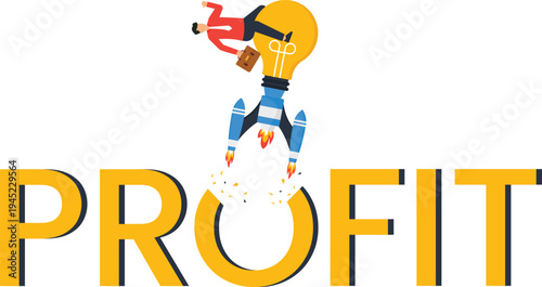 Business Profit word lightbulb rocket launch financial success market growth corporate strategy investment return rapid development idea innovation