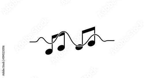 Abstract Music Notes Wave Line Art Icon, Sound Waveform, Audio Signal, Melody Concept