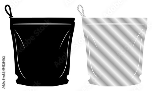 Two opaque and transparent zipper pouches for packaging on a white background