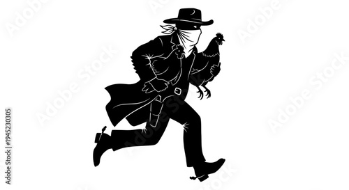 Bandit Cowboy Stealing Chicken in Silhouette