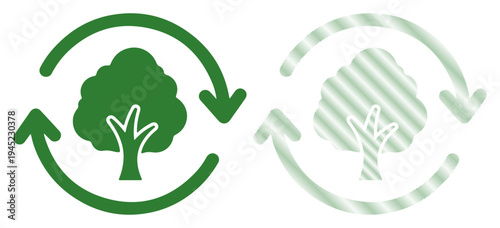 Green tree in circular arrows symbolizing environmental protection and sustainability