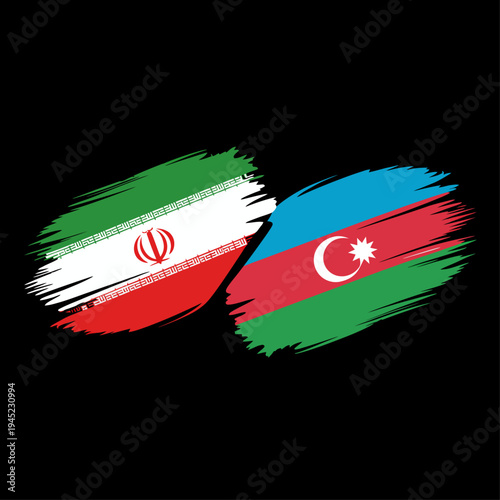 Illustration of Iran and Azerbaijan flags colliding symbolizing geopolitical tension and regional conflict.