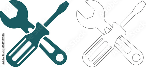Silhouettes of compact wrench and screwdriver tools