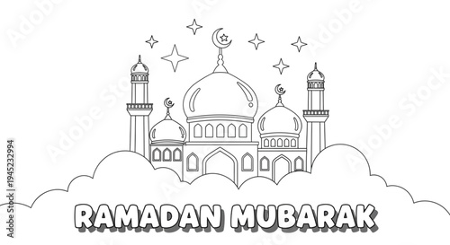 Ramadan Mubarak Mosque and Stars for Islamic Celebration, Greeting Cards, Social Media Posts, Festive Design