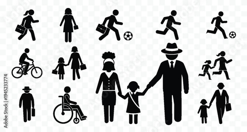 A group of people in various activities and poses