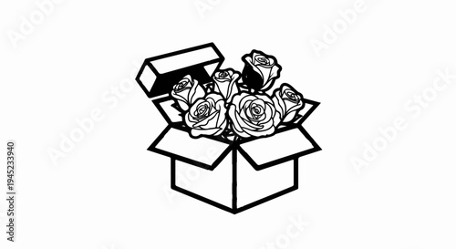 Open box overflowing with beautifully drawn roses