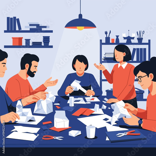People working together at a table on a creative project
