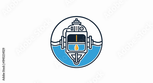 Industrial fluid separator icon with oil drop in water