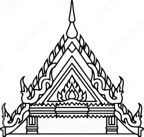 Ornate, symmetrical temple roofline with decorative flourishes