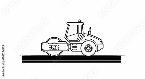 Line art of a road roller compacting a flat surface