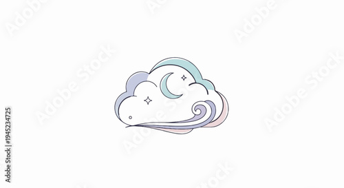 Pastel dream cloud with crescent moon and stars