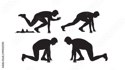 Set of 4 running man silhouettes vector
