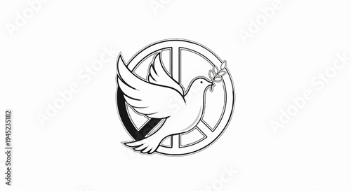 Dove with olive branch and peace symbol against white background