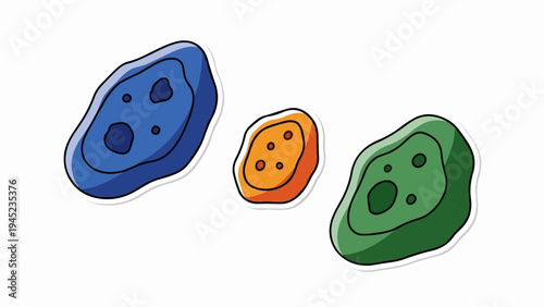 Colorful amoeba-like shapes with internal circular features