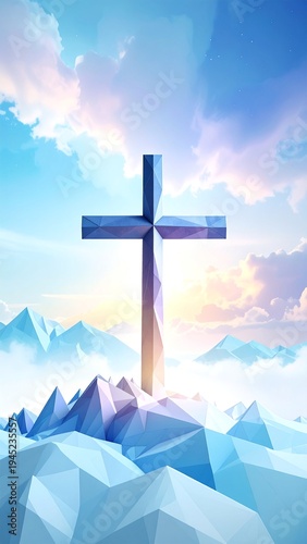 Cross with sunset in the sky background
