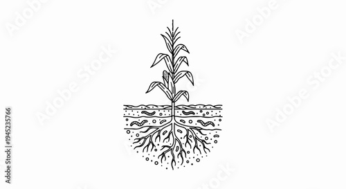 Corn plant with roots and soil life