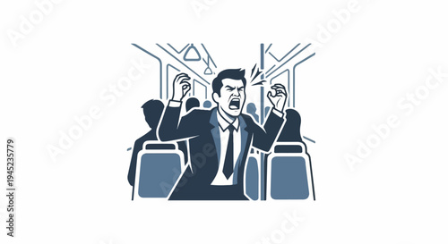Man yelling in frustration on a crowded public transport