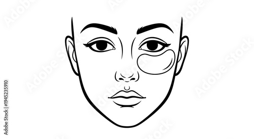 Woman Applying Under Eye Patches for Skincare Routine - Line Art Illustration