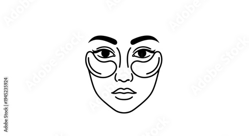 Woman Face with Under Eye Patches, Skincare Routine, Beauty Treatment, Minimalist Line Art