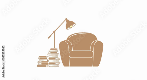 Cozy armchair next to stacked books and a floor lamp