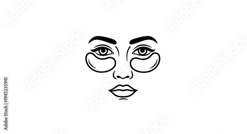 Woman Face with Under Eye Patches, Skincare Routine, Beauty Treatment, Minimalist Line Art