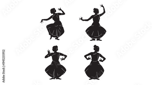 Set of 4 dancing woman silhouettes vector