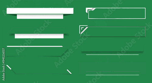 Clean green graphic elements with shadow effects, banners, and frames