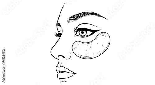 Woman's Face with Under-Eye Patches and Winged Eyeliner - Beauty and Skincare Line Art