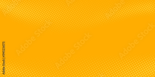 Yellow orange halftone background. Retro comic gradient background. Square pixilated dots cartoon texture. Pop art faded gradient pattern. Vector backdrop.