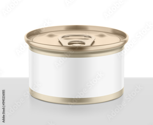 Hight realistic can mockup for preserved food, pet food. Vector illustration isolated on white and grey background. Easy to use for presentation your product, idea, design. EPS10.