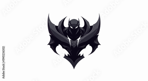 Menacing dark warrior emblem with glowing eyes on white background