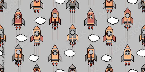 ロケットと雲の連続模様イラスト素材