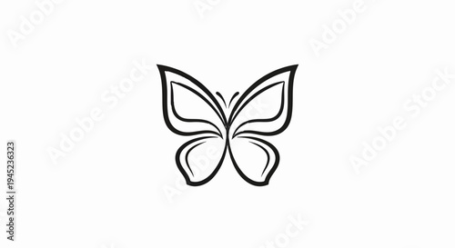 Elegant black outlined butterfly with delicate wings on white background
