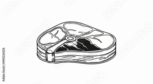 Hand-drawn sketch of a raw beef steak with bone, black outline on white