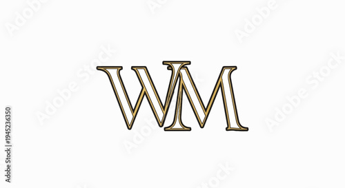Elegant gold and black monograms WM on white background
