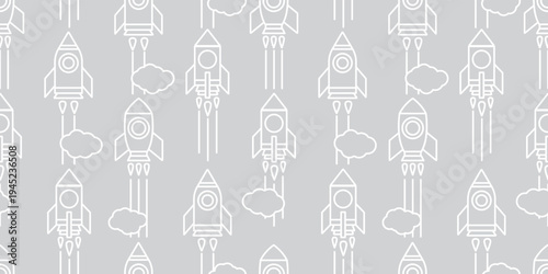 シンプルなロケットと雲の連続模様イラスト