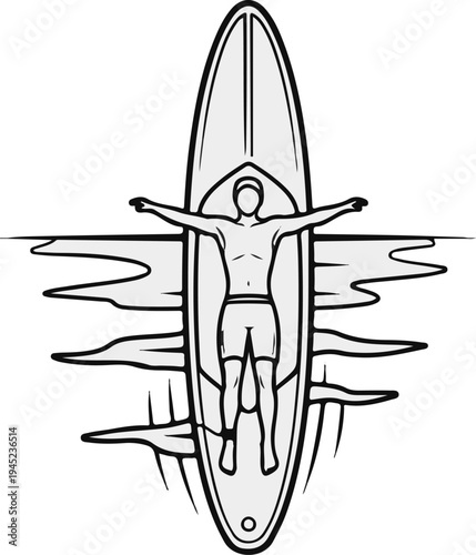 Person relaxing on a surfboard in calm water