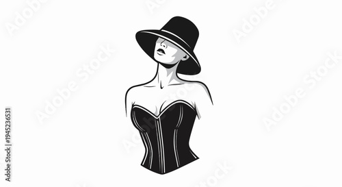 Elegant woman in a wide-brimmed hat and corset