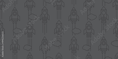 ロケットが飛び立つ宇宙の線画繰り返し模様