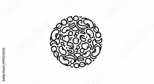 Hand-drawn circle filled with various beans and legumes in a simplistic style