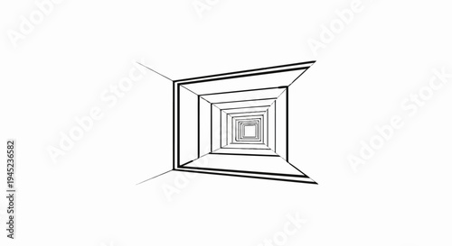 Endless square tunnel perspective with clean, minimalist line art