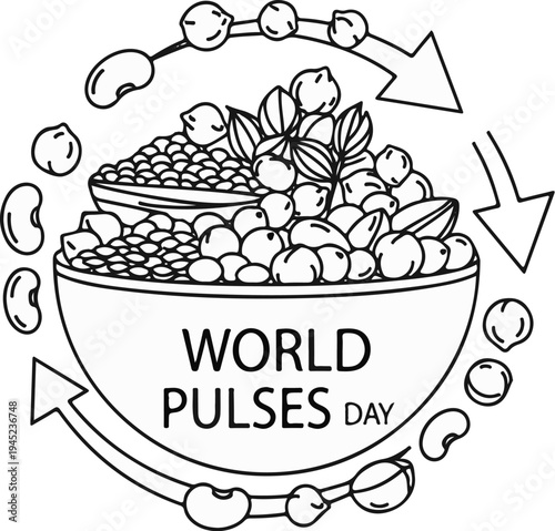 Festive illustration celebrating World Pulses Day with assorted beans and legumes