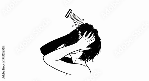 Person washing hair under a shower head with foamy water
