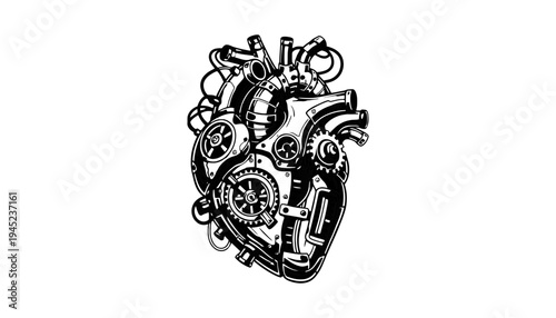 A steampunk heart illustration with gears and mechanical components