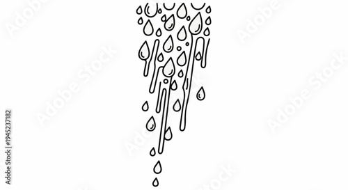 Flowing water droplets cascading downwards in a stylized line art design