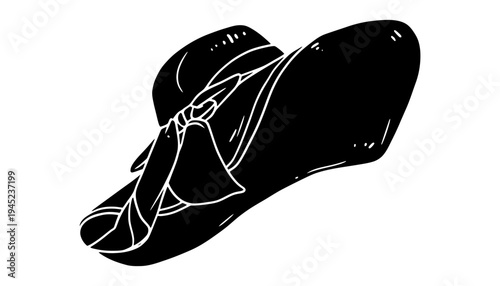 A black cowboy hat vector silhouette with a ribbon on a white background