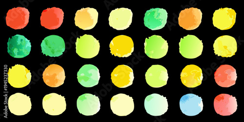 Colorful watercolor brushstrokes arranged in a grid pattern on black