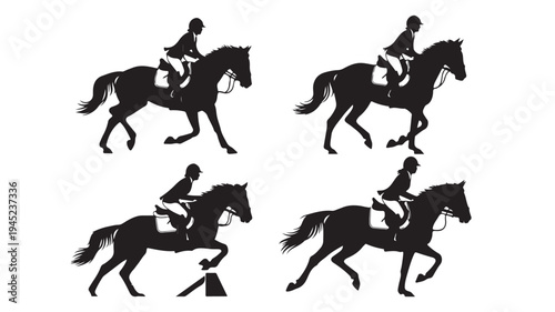 Set of 4 horse riding silhouettes vector