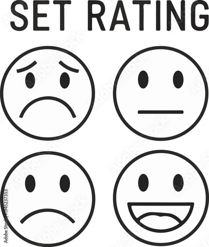 Four circular faces with varying expressions and text at the top